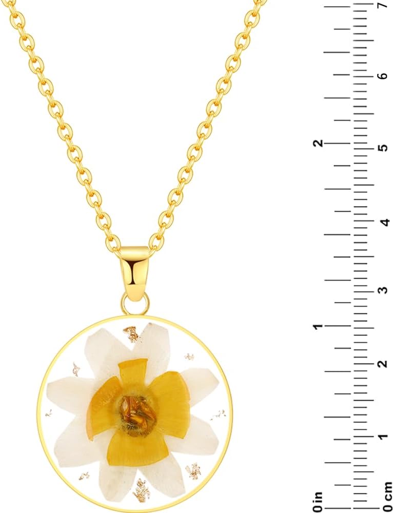 AUNTESIGN Store Forget-Me-Not and Queen Anne's Lace Pressed Wildflower Necklace | Birth Month Real Flower Necklace | Gold/Silver Pressed Flower Jewelry | Personalized Handmade Jewelry - Image 3
